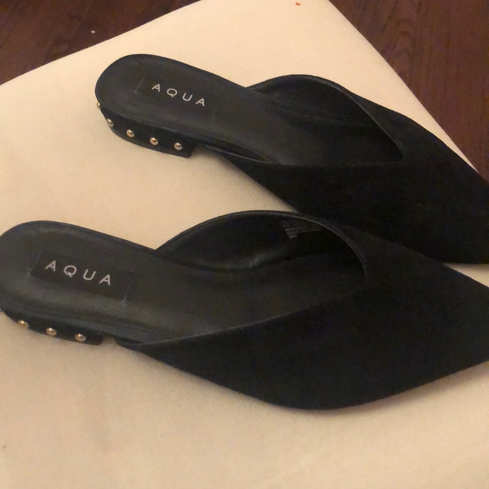 Black Suede Mules with Studs on the Heel